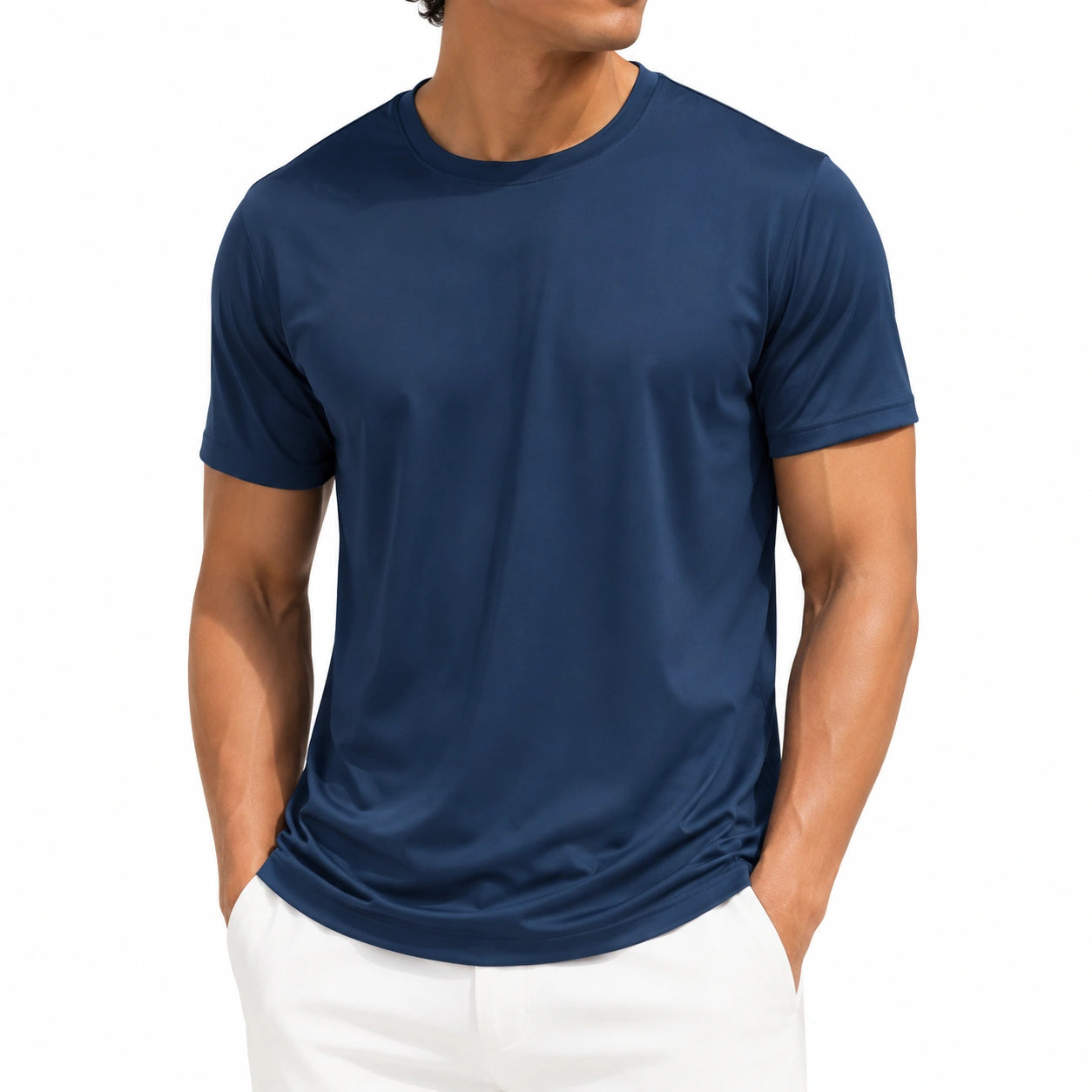 T-shirt uomo taglia M in tessuto sintetico blu navy - girocollo a maniche corte