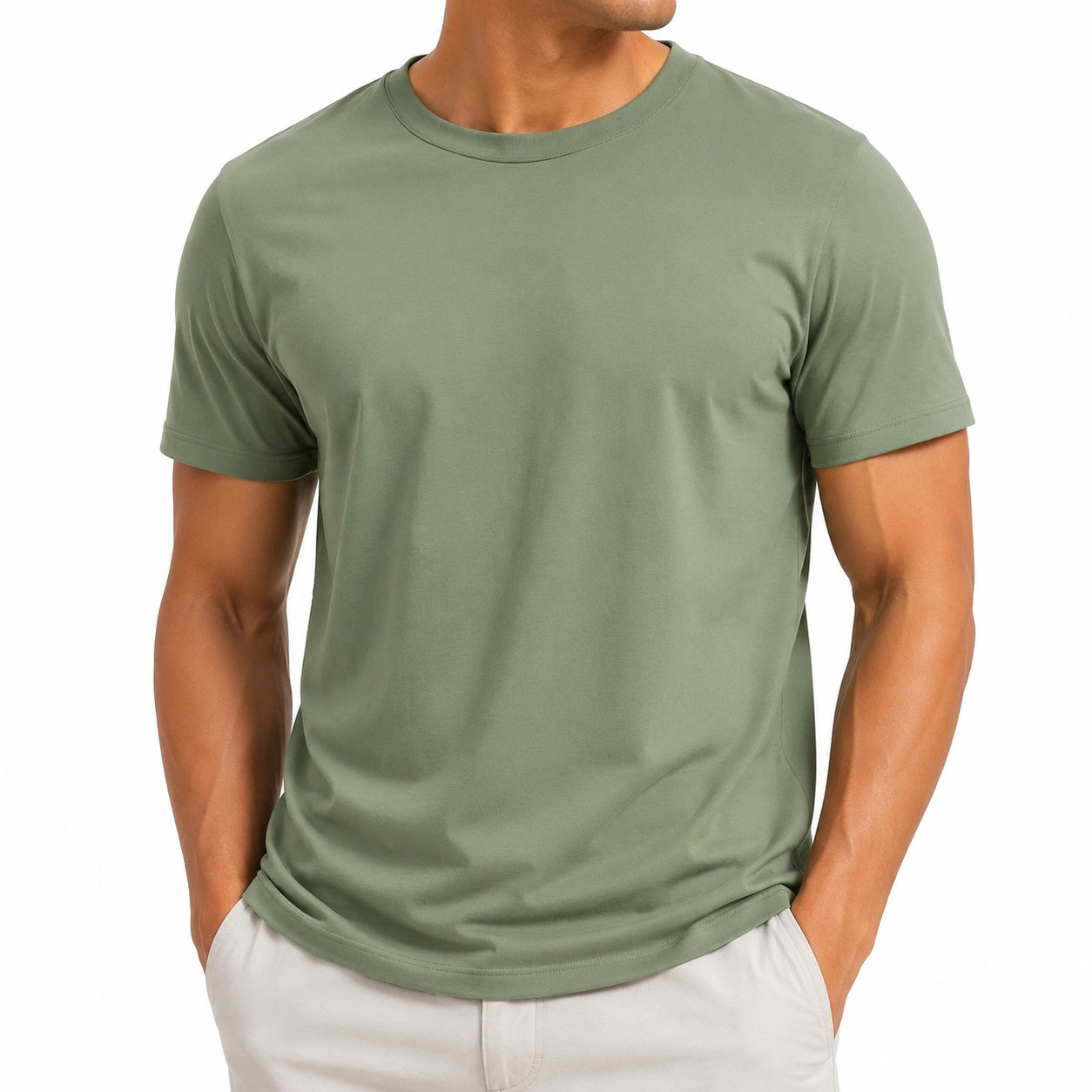 T-shirt da uomo taglia M verde salvia a maniche corte con girocollo stile casual