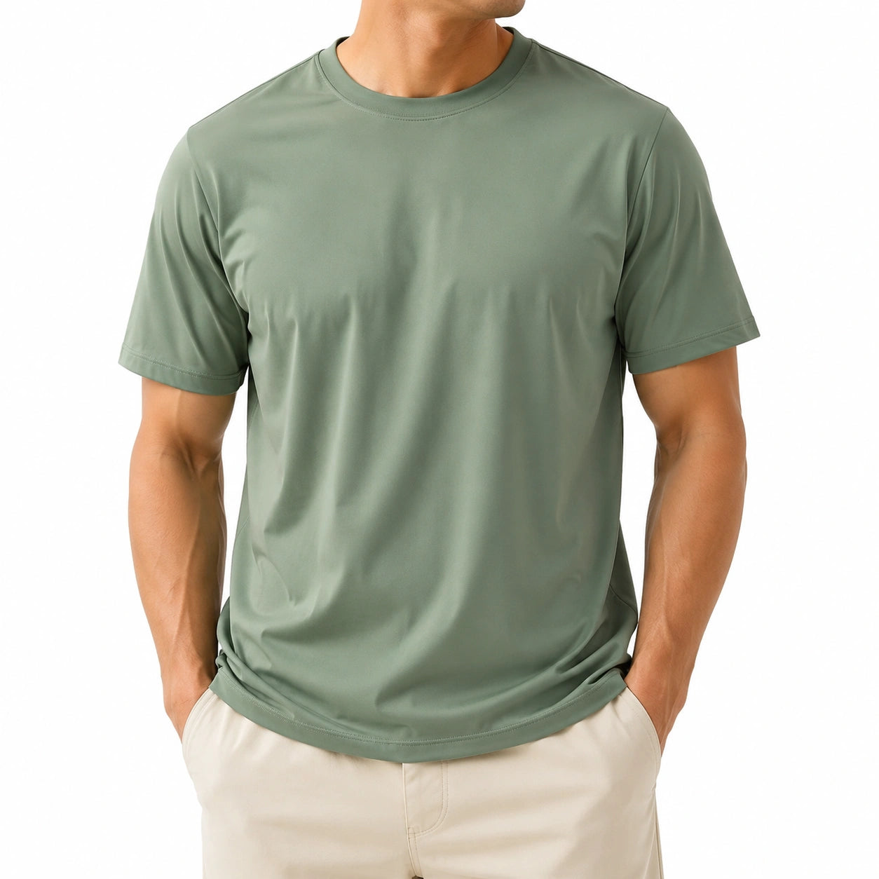 T-shirt uomo L verde salvia in tessuto tecnico a maniche corte