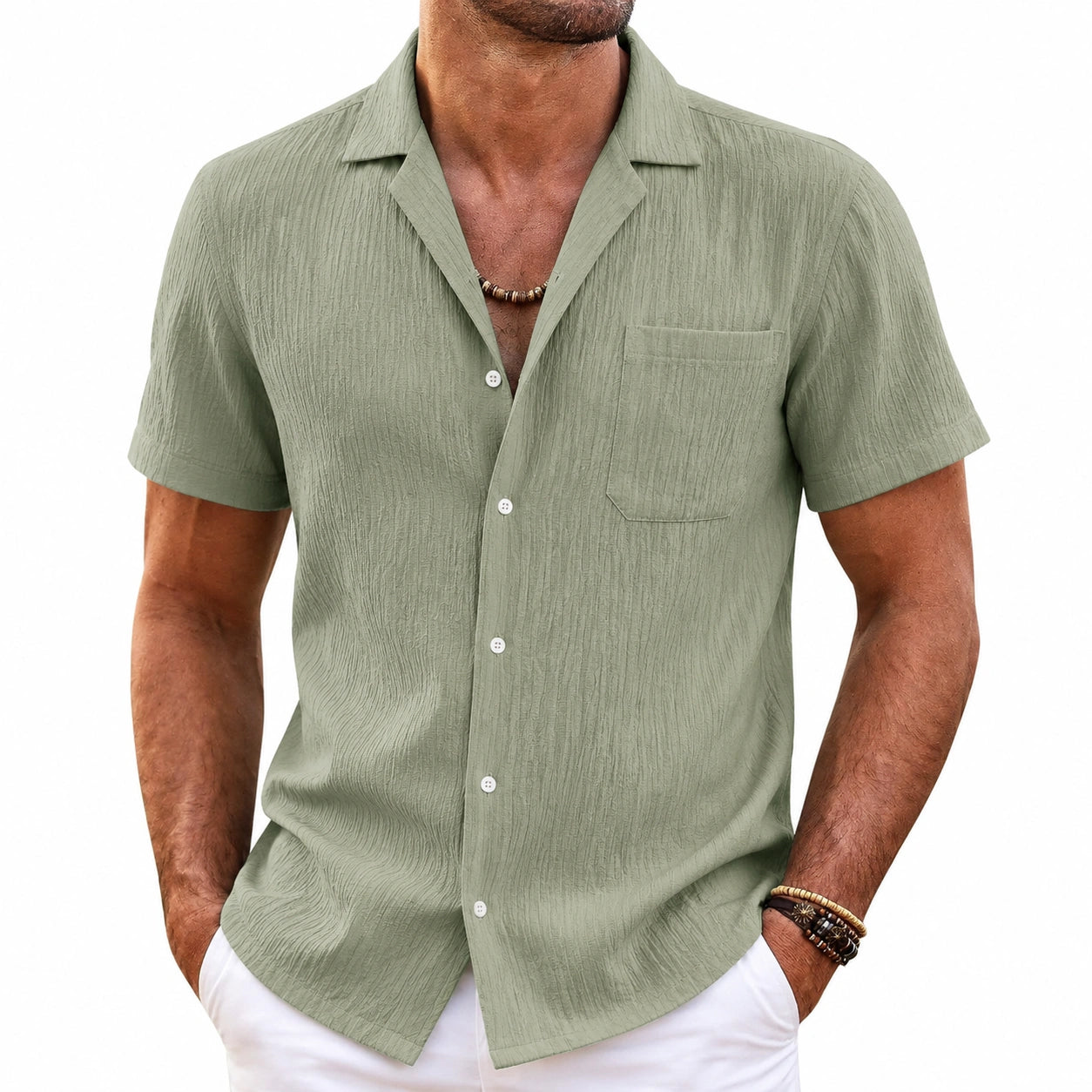 Camicia uomo taglia M verde salvia a maniche corte con taschino