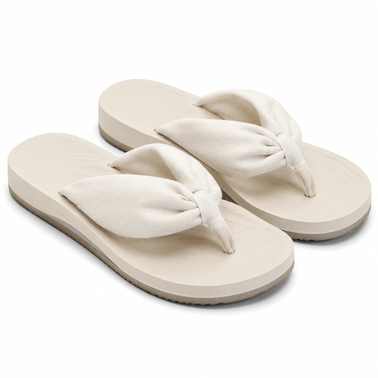 Infradito 42/43 beige con fascia in tessuto annodata e suola sintetica antiscivolo