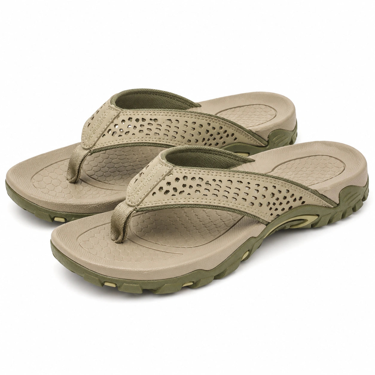 Infradito uomo taglia 40/41 in materiale sintetico beige e verde stile outdoor