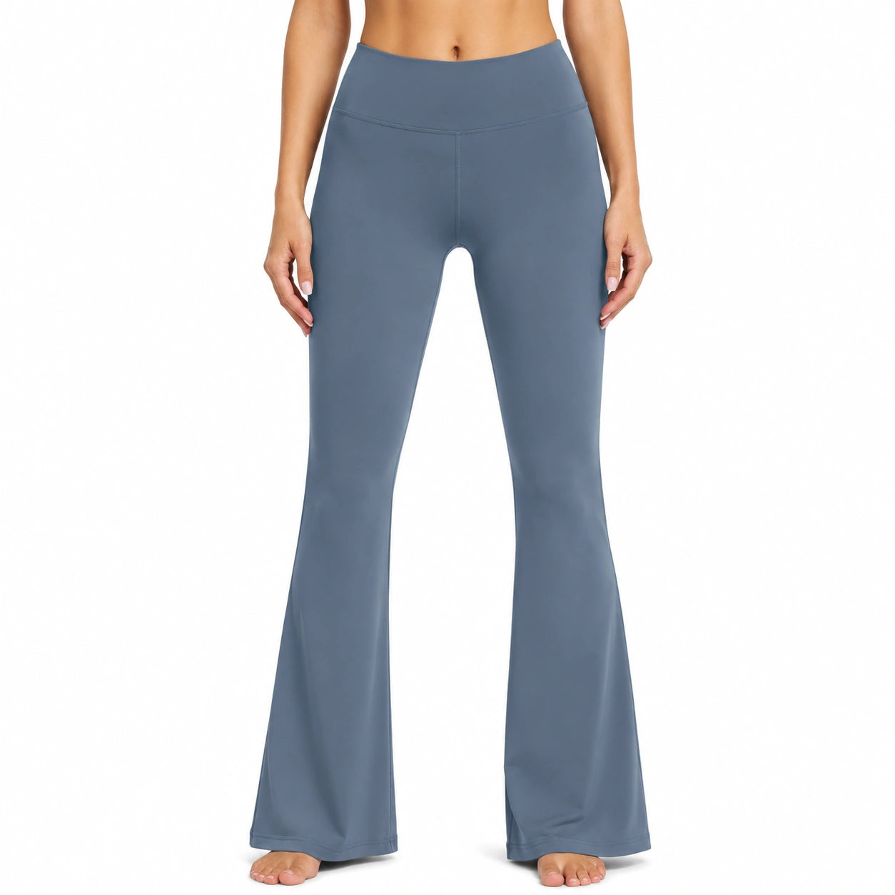 Leggings donna M in tessuto elasticizzato blu ardesia - vita alta a zampa