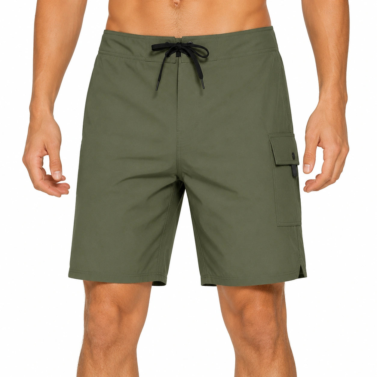 Costume da bagno uomo L verde oliva in tessuto sintetico - bermuda cargo con tasca