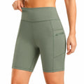 Pantaloncini ciclisti donna M in tessuto elasticizzato verde salvia a vita alta con tasche