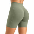 Pantaloncini ciclista donna M in tessuto elasticizzato verde oliva a vita alta per allenamento