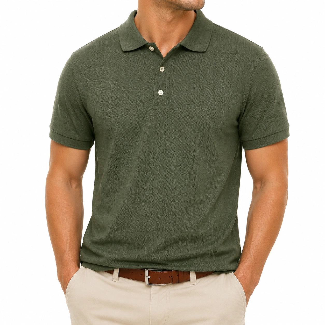 Polo uomo taglia M verde oliva in tessuto piqué a maniche corte stile casual