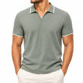 Polo uomo taglia L in tessuto a coste verde salvia con profili bianchi stile casual