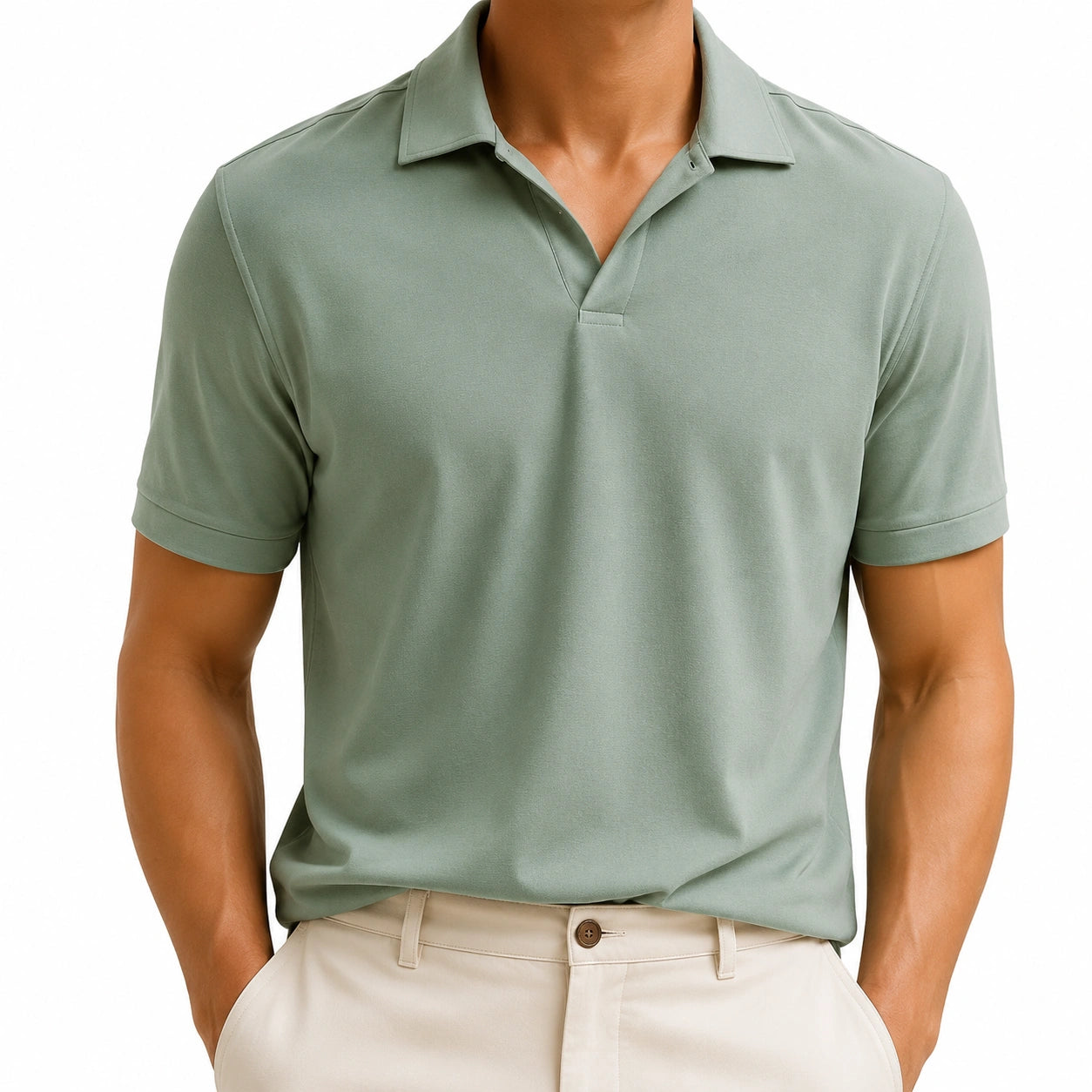 Polo uomo taglia L verde salvia in tessuto leggero a manica corta stile casual