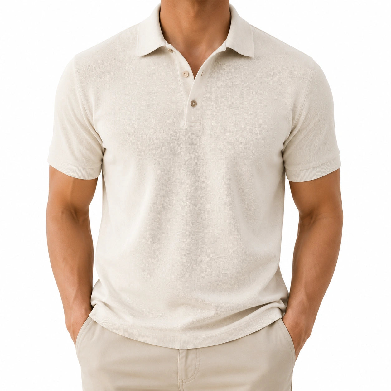 Polo uomo taglia L in tessuto a maglia avorio a maniche corte stile casual
