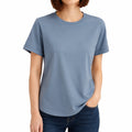 T-shirt da donna M in tessuto blu ardesia a manica corta stile casual